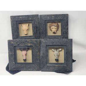 Four African Tribal Jungle Zebra Lion Cheetah Giraffe 3D Box Wall Decor Pictures
